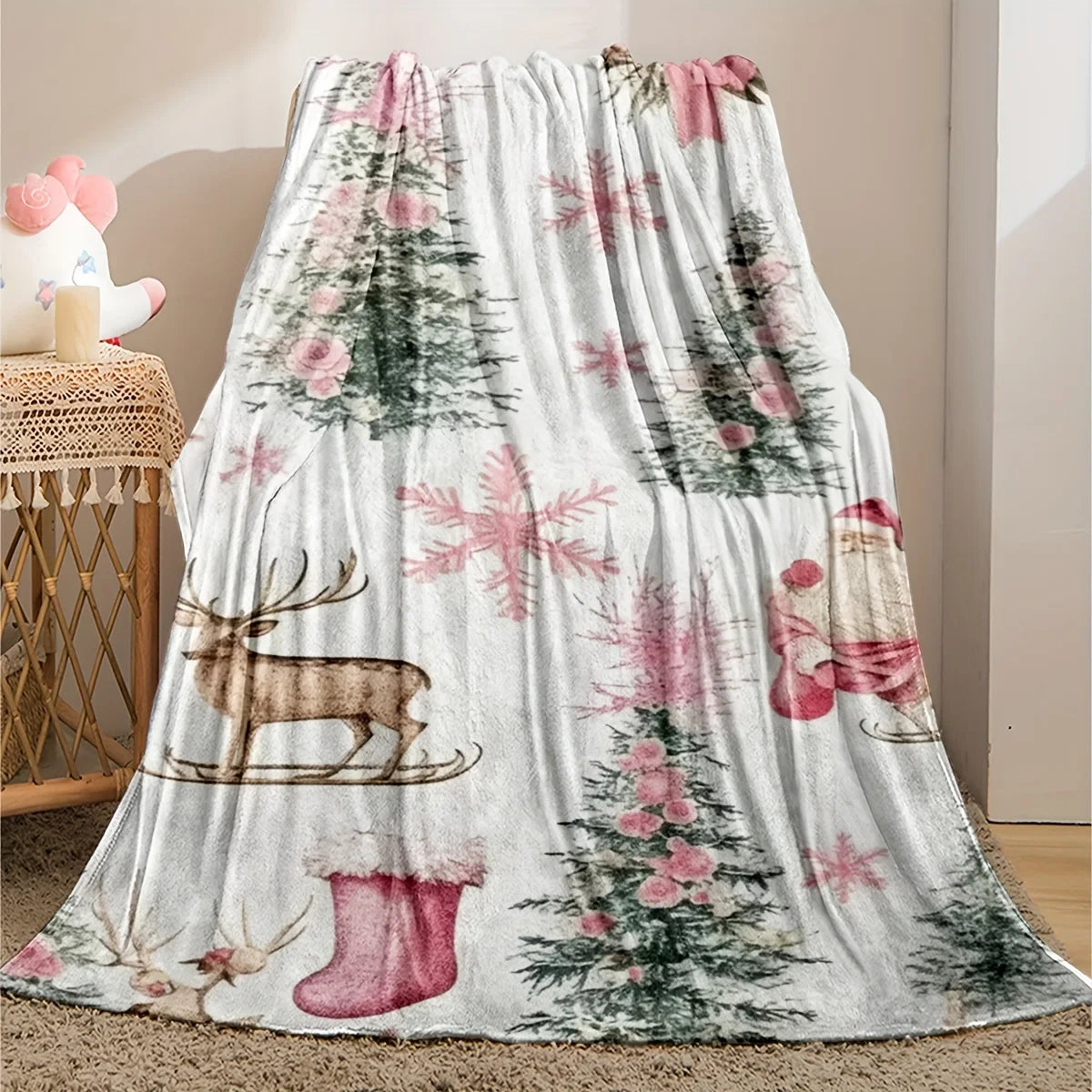 rustic christmas print flannel fleece blanket throw for bed sofa gift camping air conditioning napping multiple sizes style