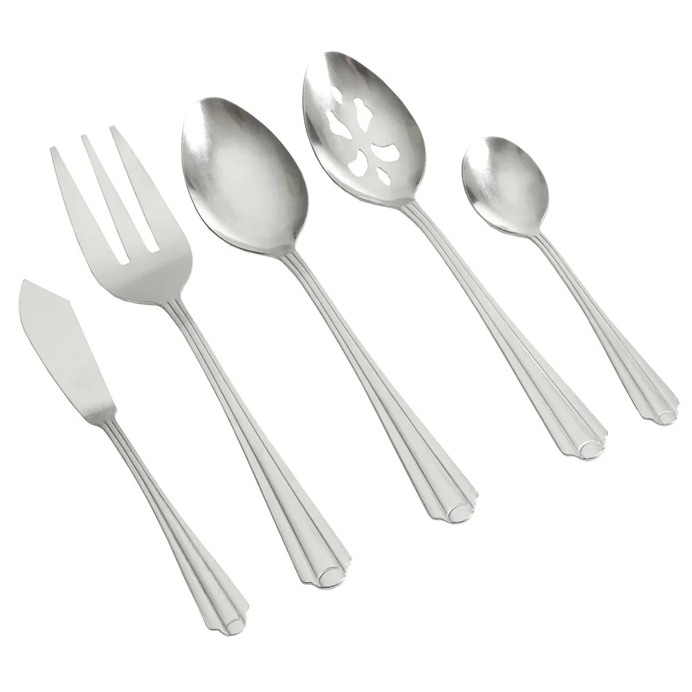 Stainless Steel 45 Piece Flatware Set Tumble Finish Service 8 Includes Dinner Forks Spoons Knives Serving Tools