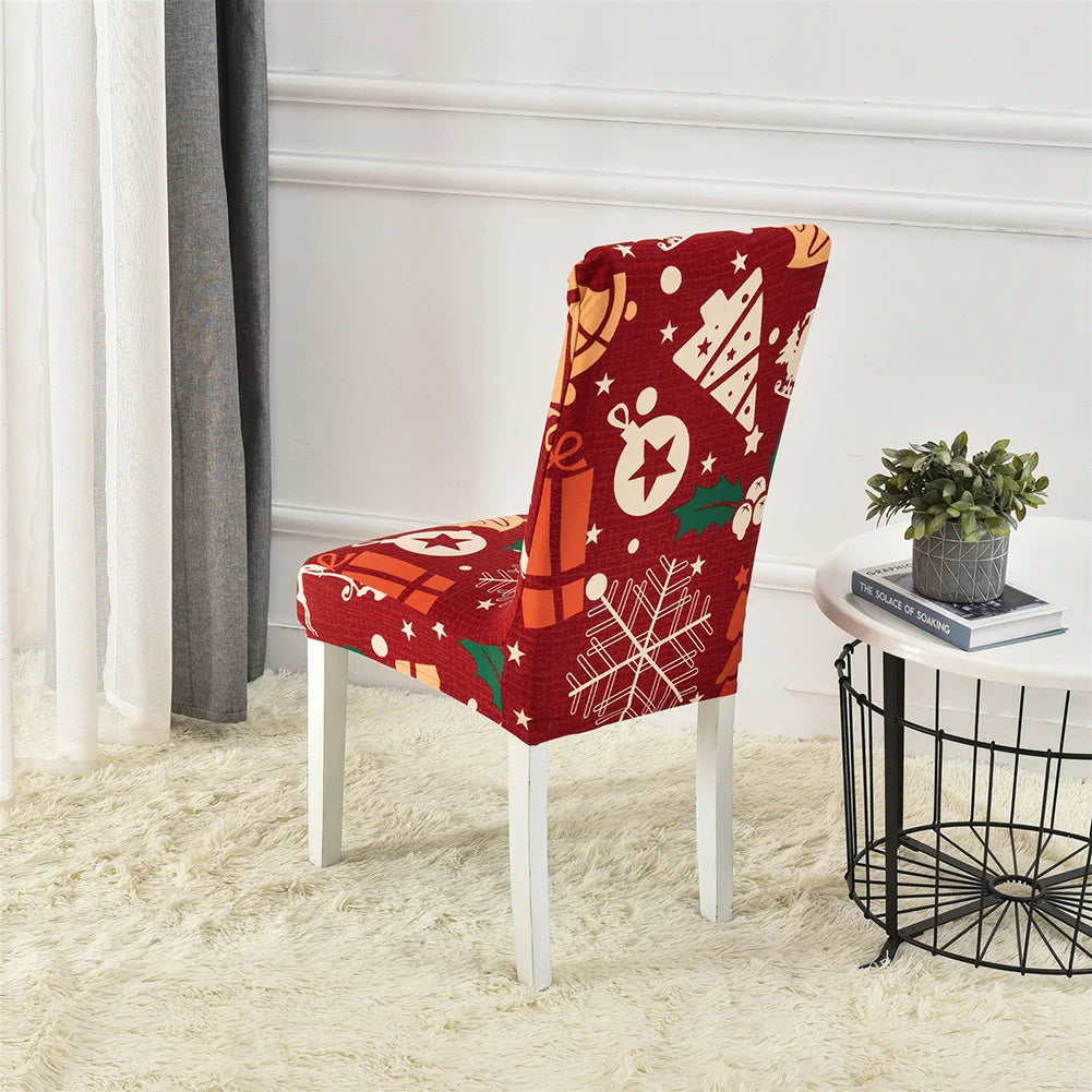 Christmas Dining Room Chair Covers Washable Stretch Chair Slipcovers Reusable Seat Protector for Holiday Party Decor