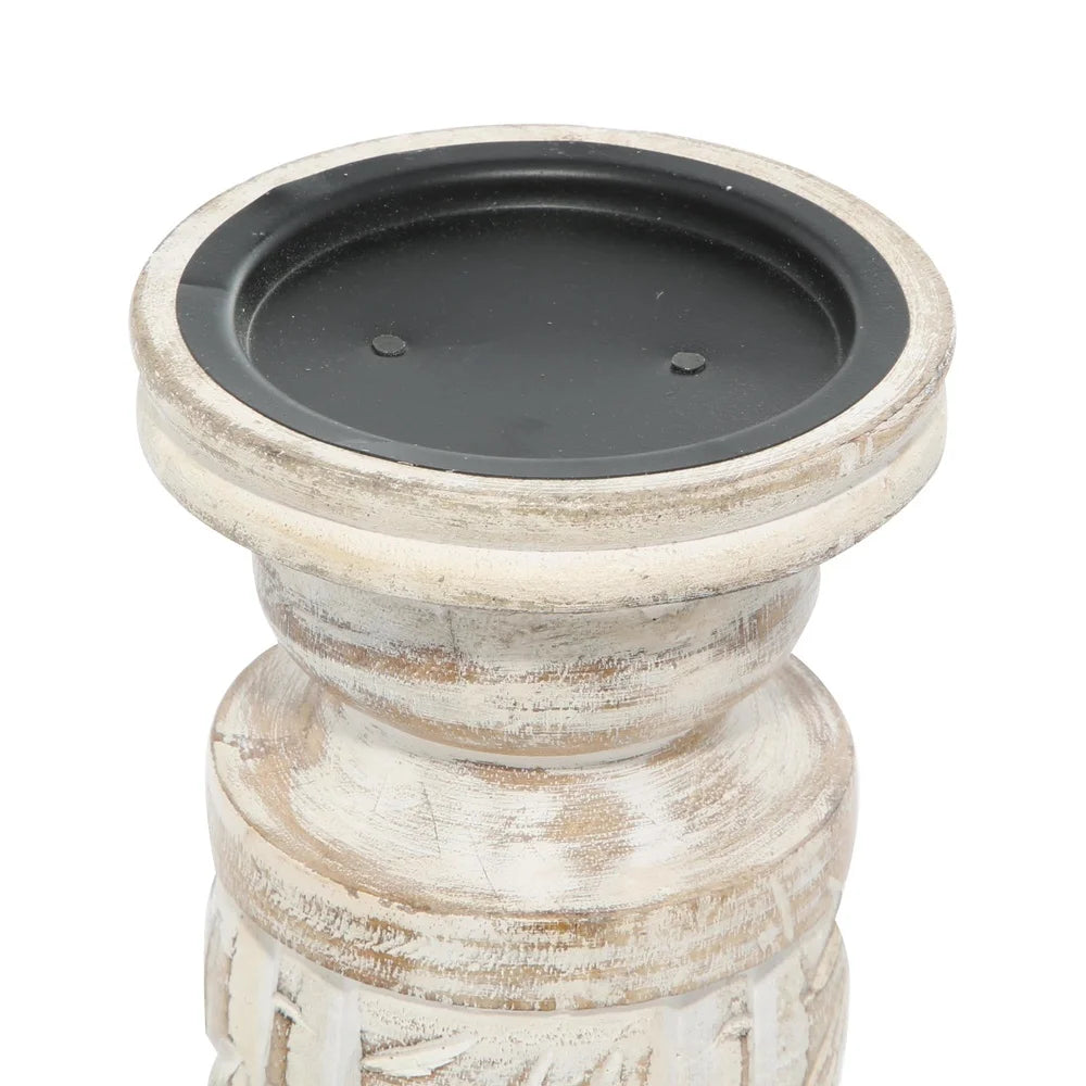 White Wash Wood Candle Holder Set of 3 Rustic Lanterns Centerpiece Home Decor Elegant Tabletop Accent Pillar Holder
