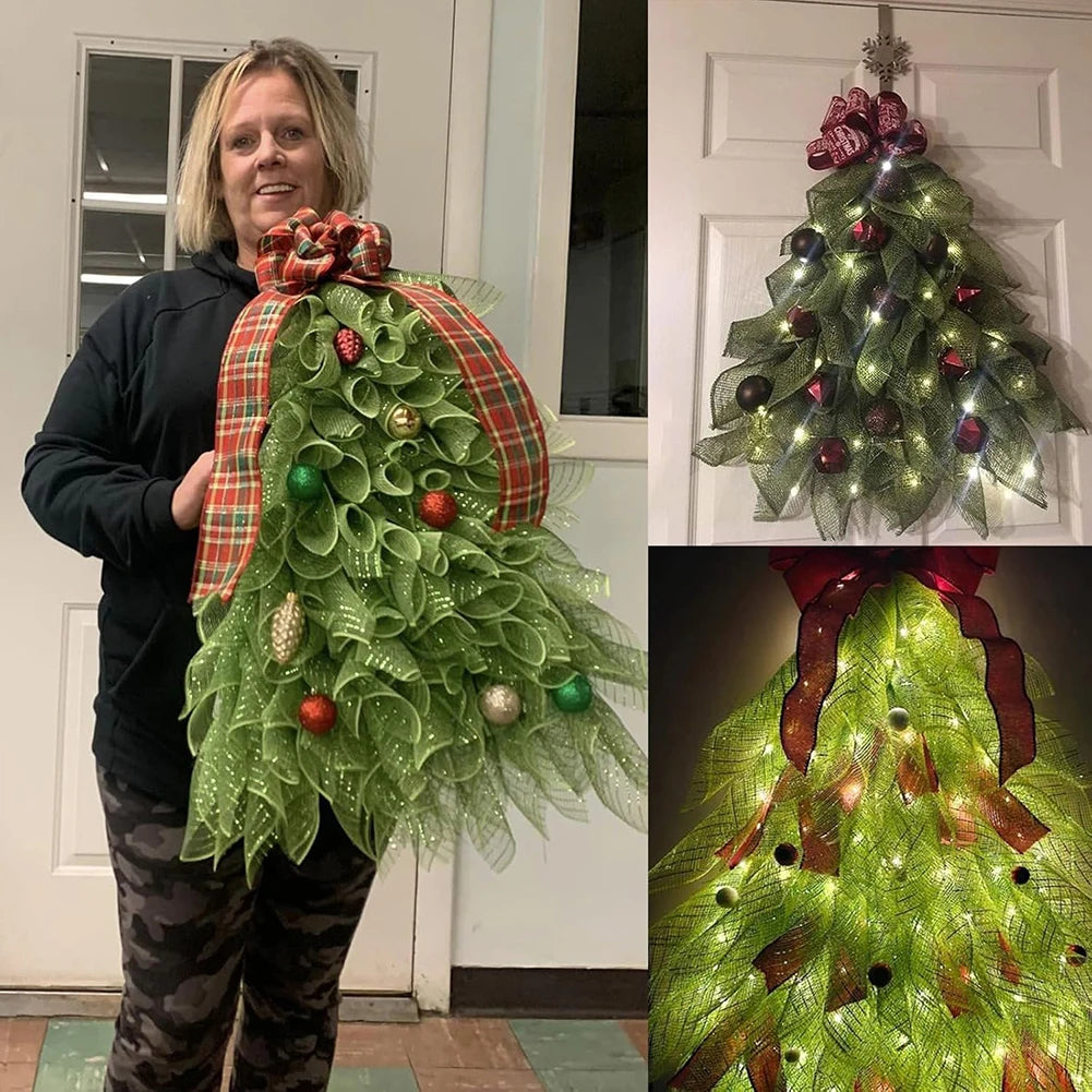 Handmade Christmas Tree Wreath with Bow & Ball Christmas Barb Christmas Wreath Flower Wreath Garland Front Door Decoration