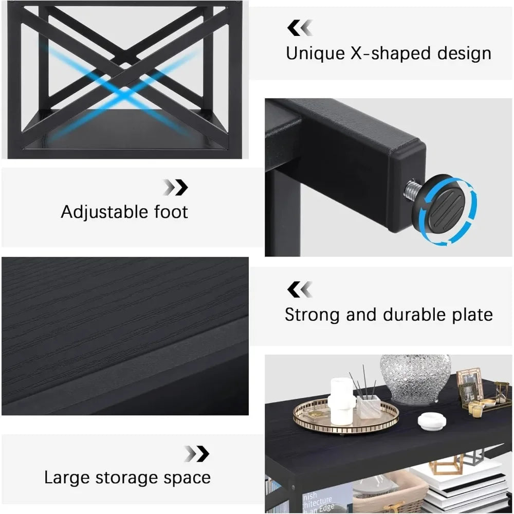 Bigbiglife Living Room Coffee Table Set of 3, Industrial X-Design Coffee Table and 2 End Side Tables,