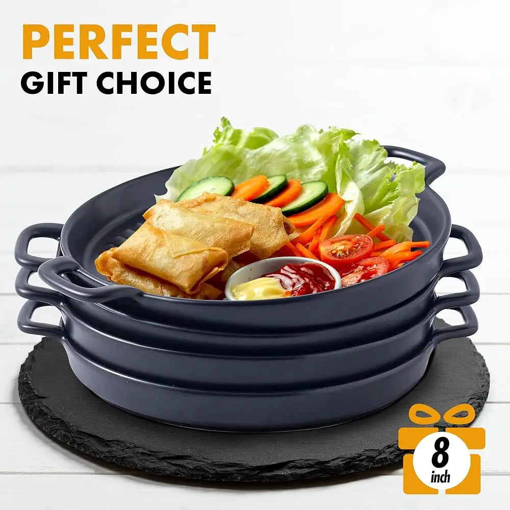 10"" X 6"" Bla Porcelain Set Of 4 Serving Platters. Amazing Lasagna Pan With Handle, Matte Glaze Baking Dish Dinner Plates,