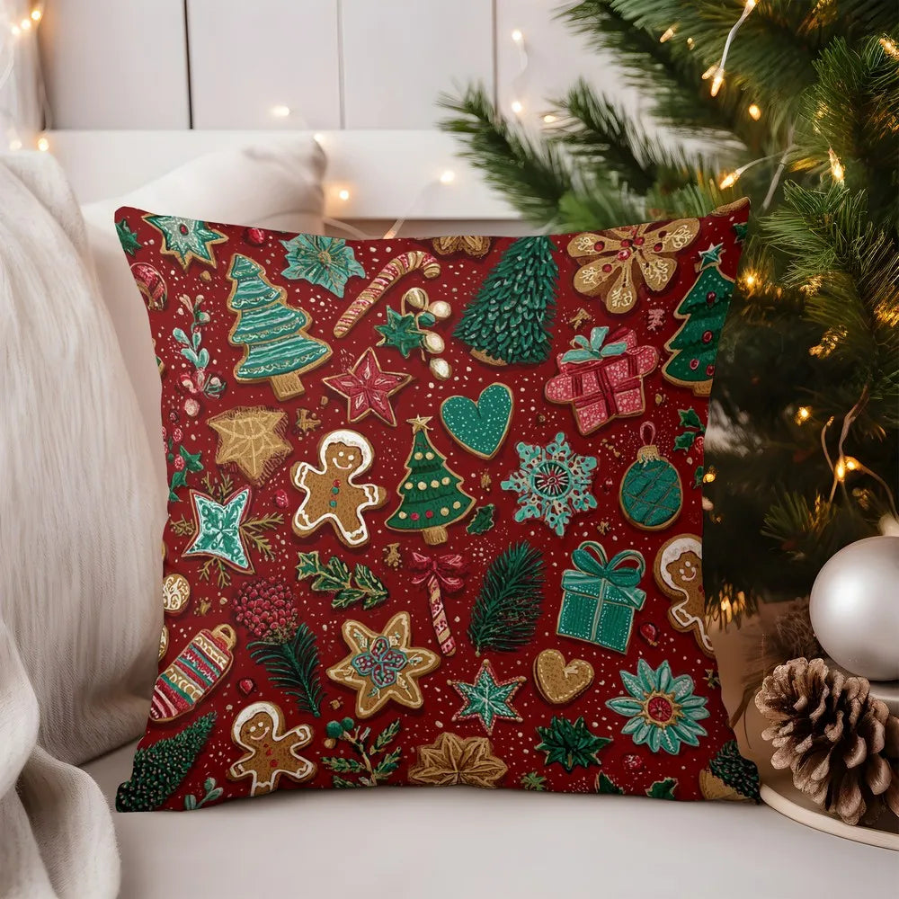 Home Decor Santa and Christmas Trees Printed Pillow Cover Pattern Cushion Cover Suitable for Sofa Bedroom Car Pillow Cover