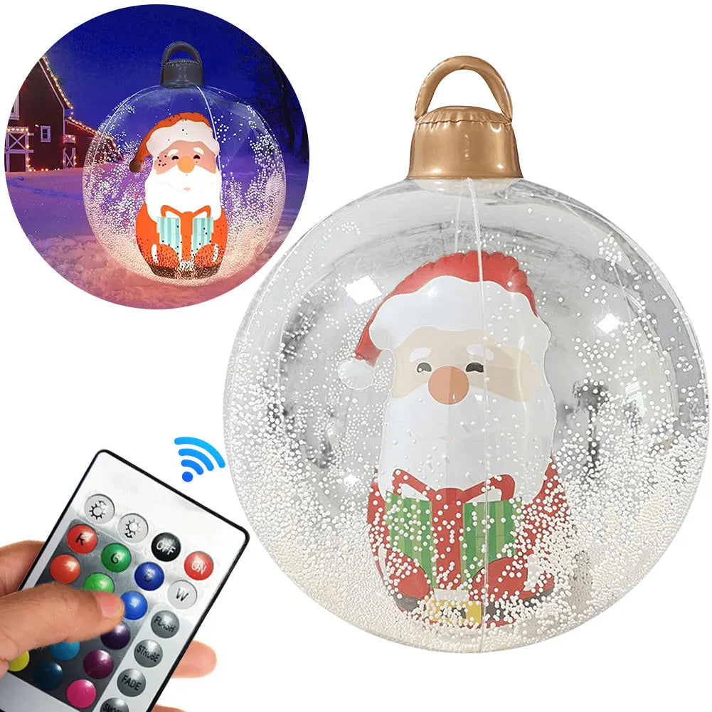 60cm Christmas Ball Ornament PVC Giant Inflatable Decorative Balls Xmas LED Light Decoration Balloon With Remote Control & Pump