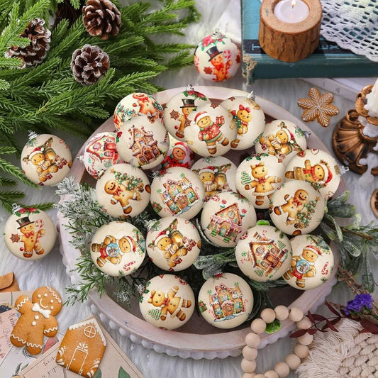 Outus 24 pcs Christmas Tree Ornaments Ball Vintage Gingerbread Man Decorations for Tree Vintage Style Hanging Ornaments Farmhou