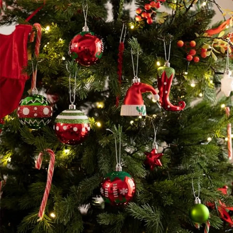 Valery Madelyn Christmas Ornaments Set 70ct Elf Red Green White Shatterproof Christmas Tree Decorations Ball Ornaments Bulk for