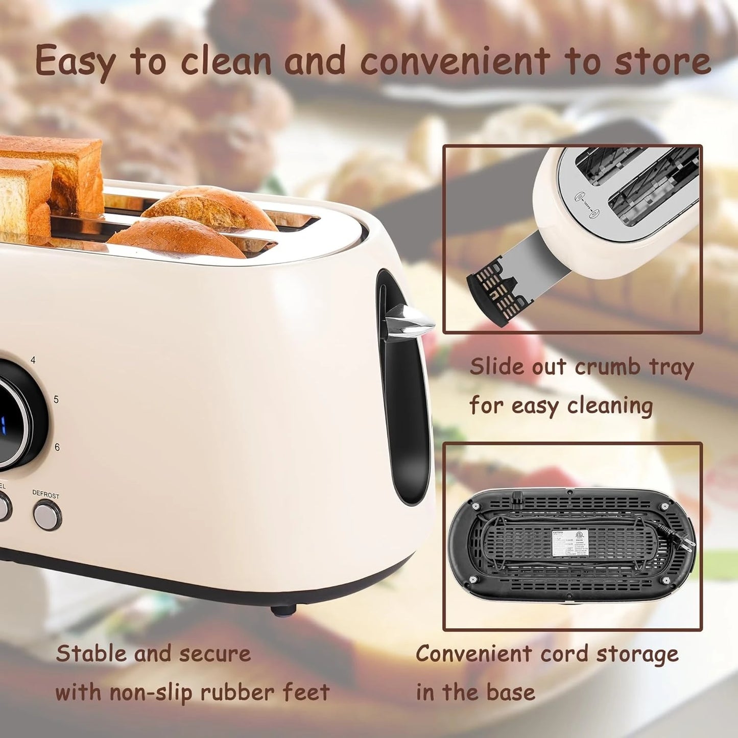4 Slice,Retro Long Slot Toasters with CountdownTimer,Stainless Steel Toaster,Defrost,Reheat,Cancel Functions,Extra Wide Slots
