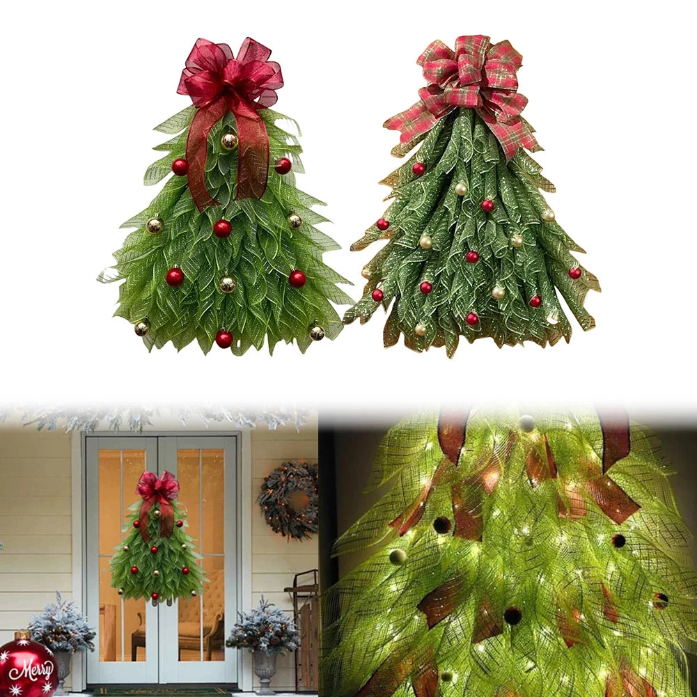 Handmade Christmas Tree Wreath with Bow & Ball Christmas Barb Christmas Wreath Flower Wreath Garland Front Door Decoration
