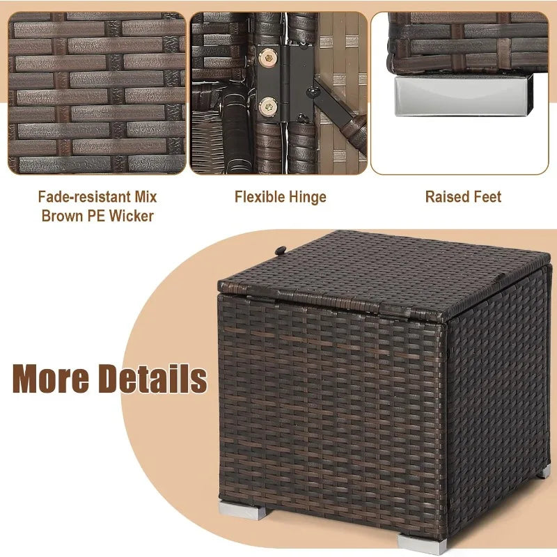 RELAX4LIFE Wicker Outdoor Storage Ottoman, 2-Piece Rattan Footstool w/Removable Cushion, Multipurpose Footrest Stool Side Table