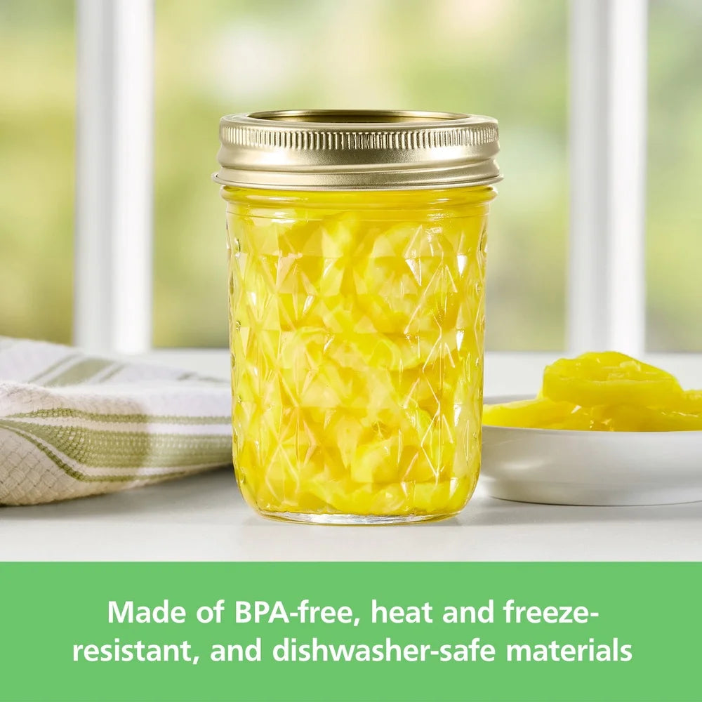 8oz Clear Quilted Glass Canning Jars Set 12 Count Airtight Seal Regular Mouth Dishwasher Safe Jams Pickles Sauces Preserving