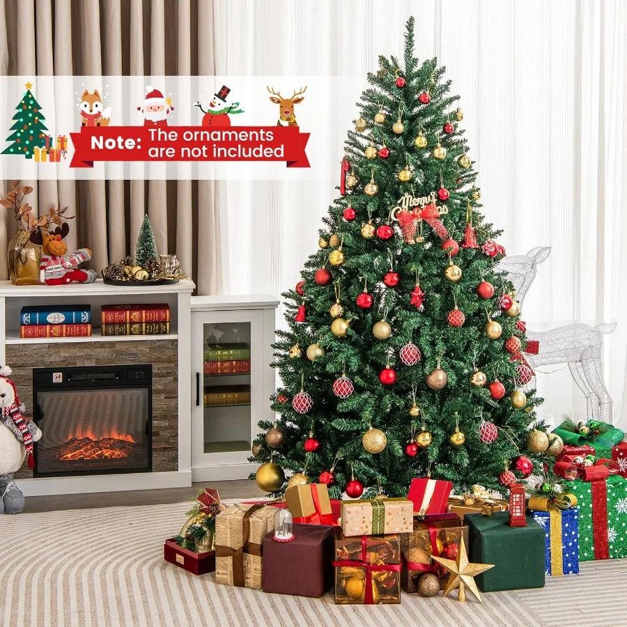 6ft Artificial Douglas Christmas Tree Unlit Hinged Xmas Full Tree with 1355 Branch Tips Foldable Metal Base Easy Assembly Indoo