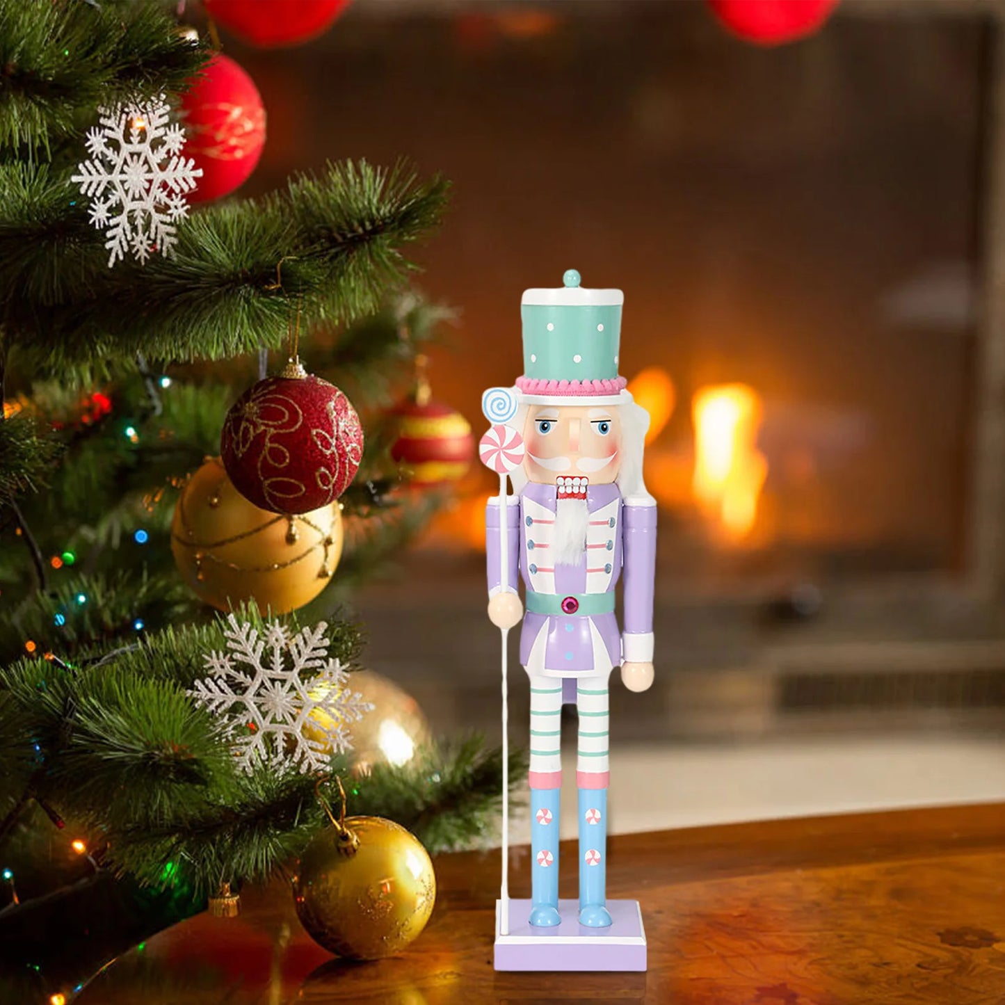 Candy Color Nutcracker Soldier Doll Wooden Festive Ornament Hand Painted Sweet Soldier Doll Christmas Figures for Gifts