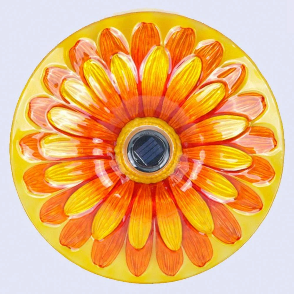 Solar Powered Floral Glass Bird Bath with Stand Eco-Friendly Outdoor Decor Durable Material Attracts Backyard Birds Illuminated