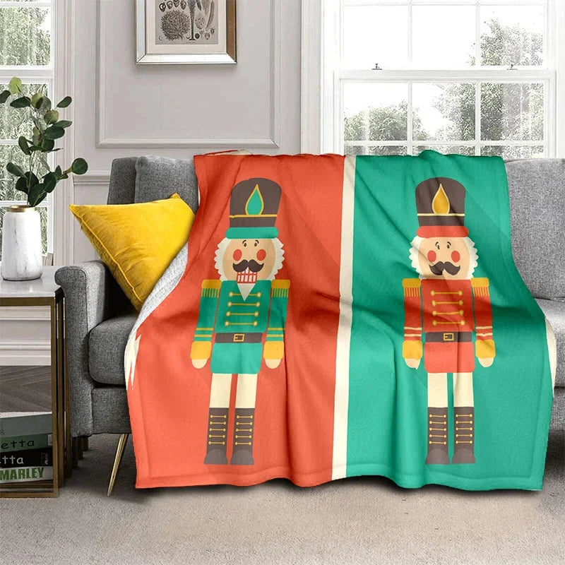 Nutcracker Christmas Tree Cartoon Blanket,Soft Throw Blanket for Home Bedroom Bed Sofa Picnic Travel Office Cover Blanket Kids