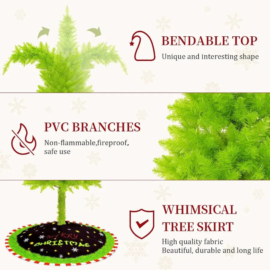 6FT Grinchs Christmas Tree with Flexible Branches Whimsical Design Perfect for Yard Includes Sturdy Stand for Outdoor Indoor Us