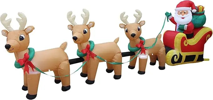 Giant 12-Foot Santa Sleigh with Lighted Reindeer Outdoor/Indoor Christmas Decor
