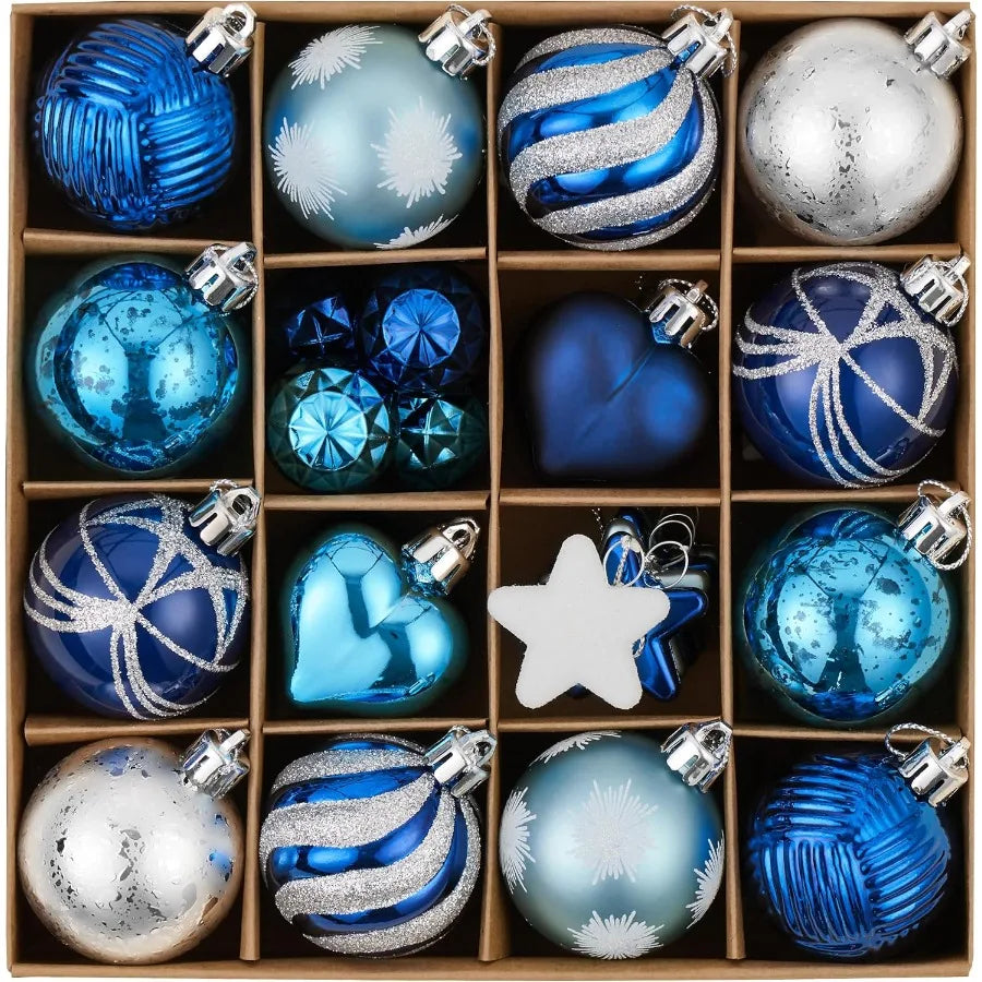 28Pcs Christmas Heart Shaped Ornaments Gift Pack in Navy Blue Silver Craft Painted Tree Heart Decorations for Indoor Holiday Pa