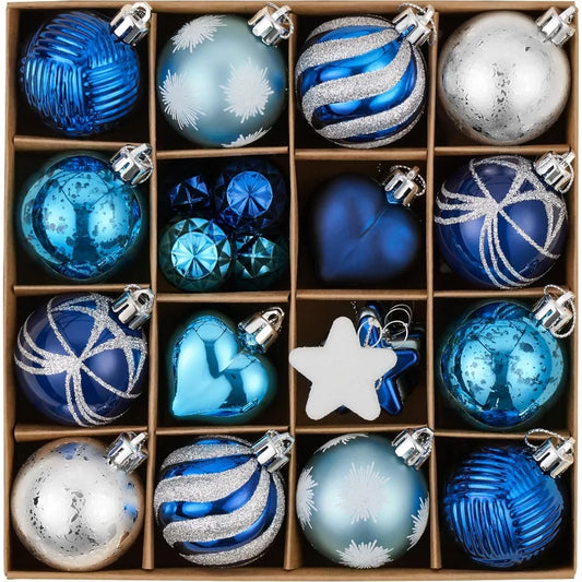 28Pcs Christmas Heart Shaped Ornaments Gift Pack in Navy Blue Silver Craft Painted Tree Heart Decorations for Indoor Holiday Pa