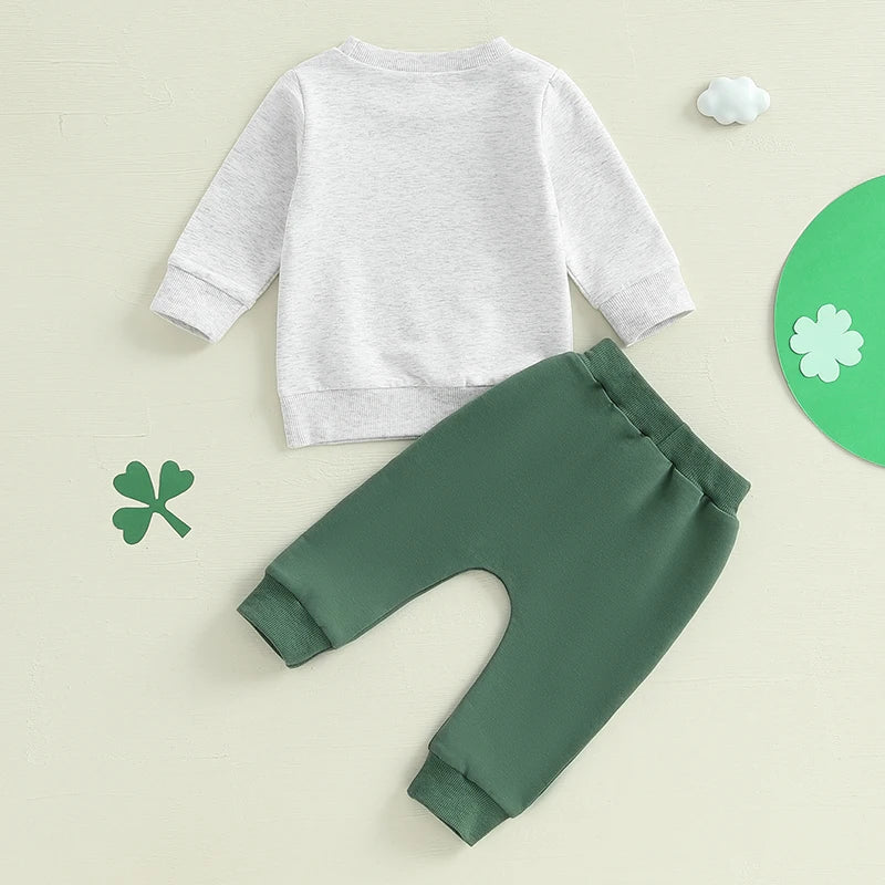 Baby Girl St Patrick s Day Clothes Green Clover Print Ruffle Sleeve Top Elastic Waist Solid Pants Set Outfit