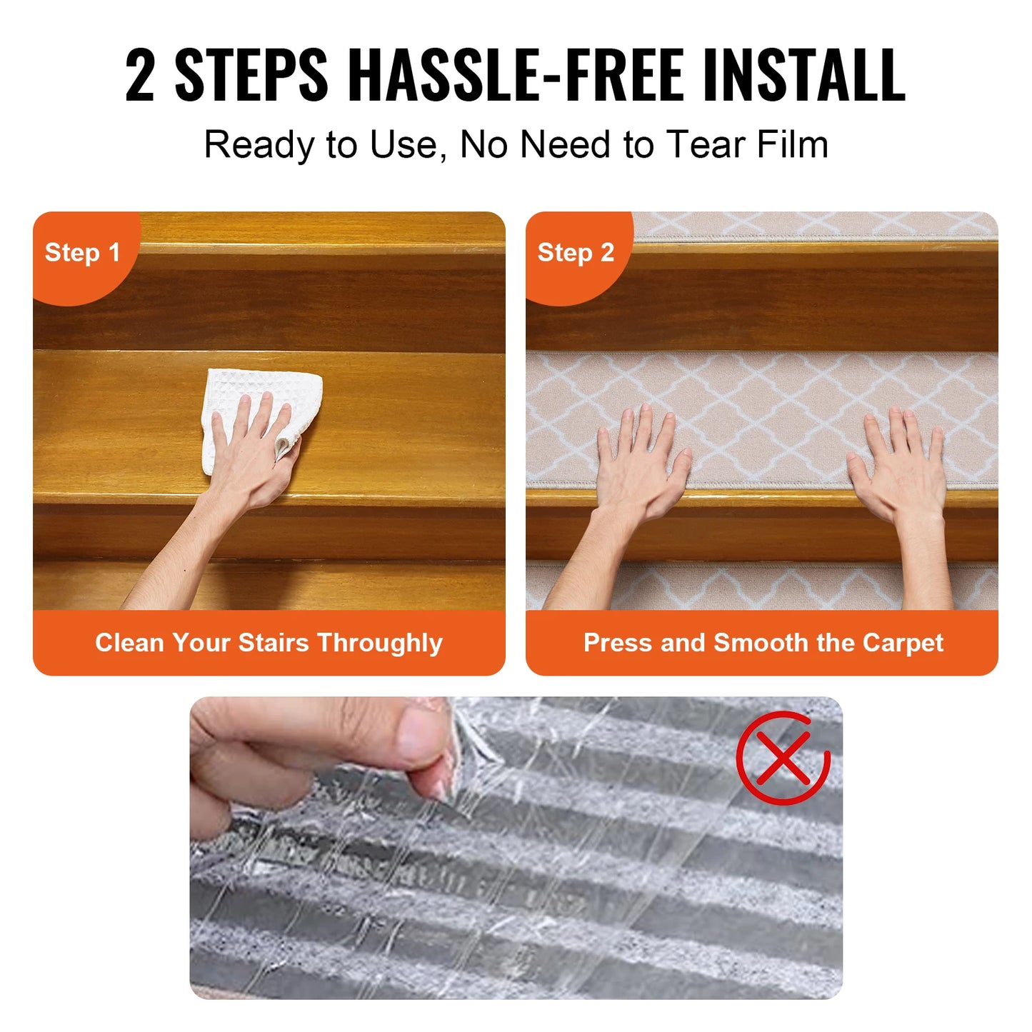 SucceBuy Stair Treads Staircase Anti-Slip Mat 28x9/30x8in Stair Carpet Treads Soft Fabric Noiseproof Stair Mats Machine Washable