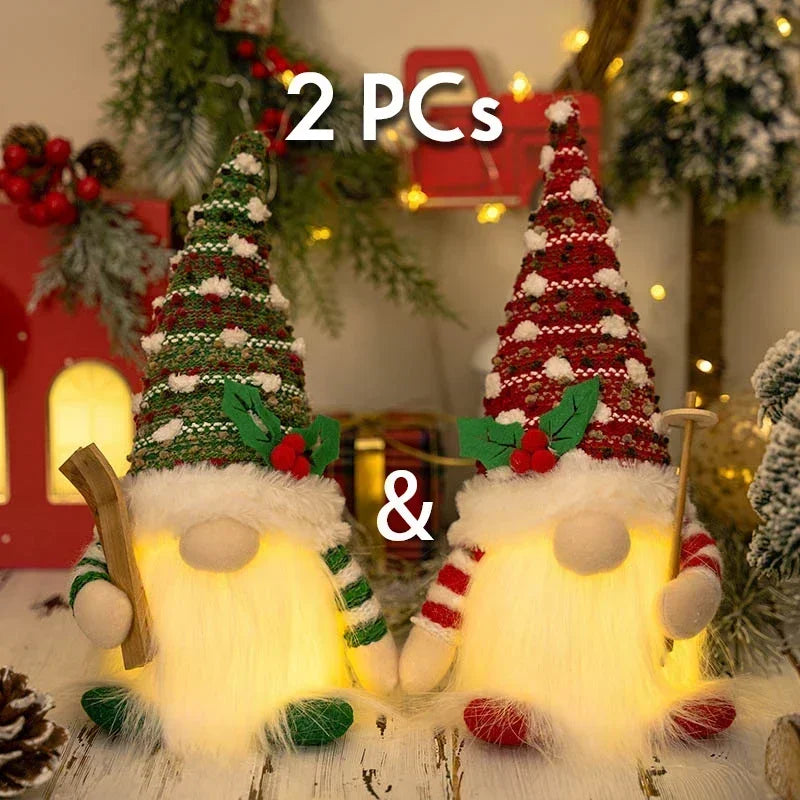 Glowing Knitted Gnome Doll with Led Night Light Christmas Decorations 2025 Home Xmas Tree Decor Navidad New Year 2026 Gift