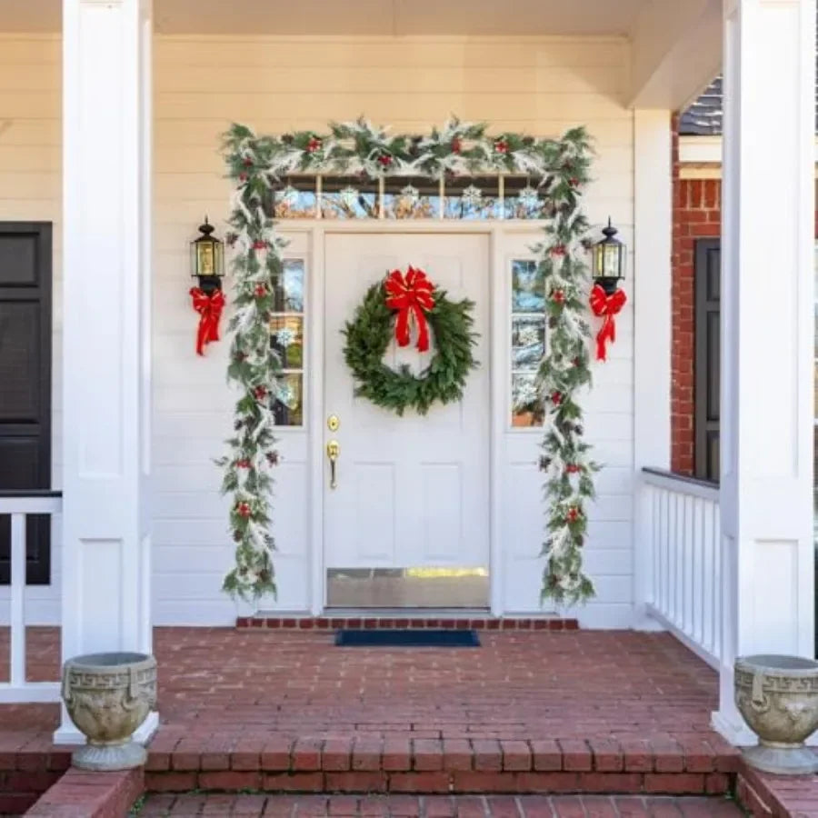 Artificial Christmas Garlands 2 PCS5.9FT Faux Hanging Winter Vines Red Berries Holly Leaves with Pine Cones Pine Needle Cedar G