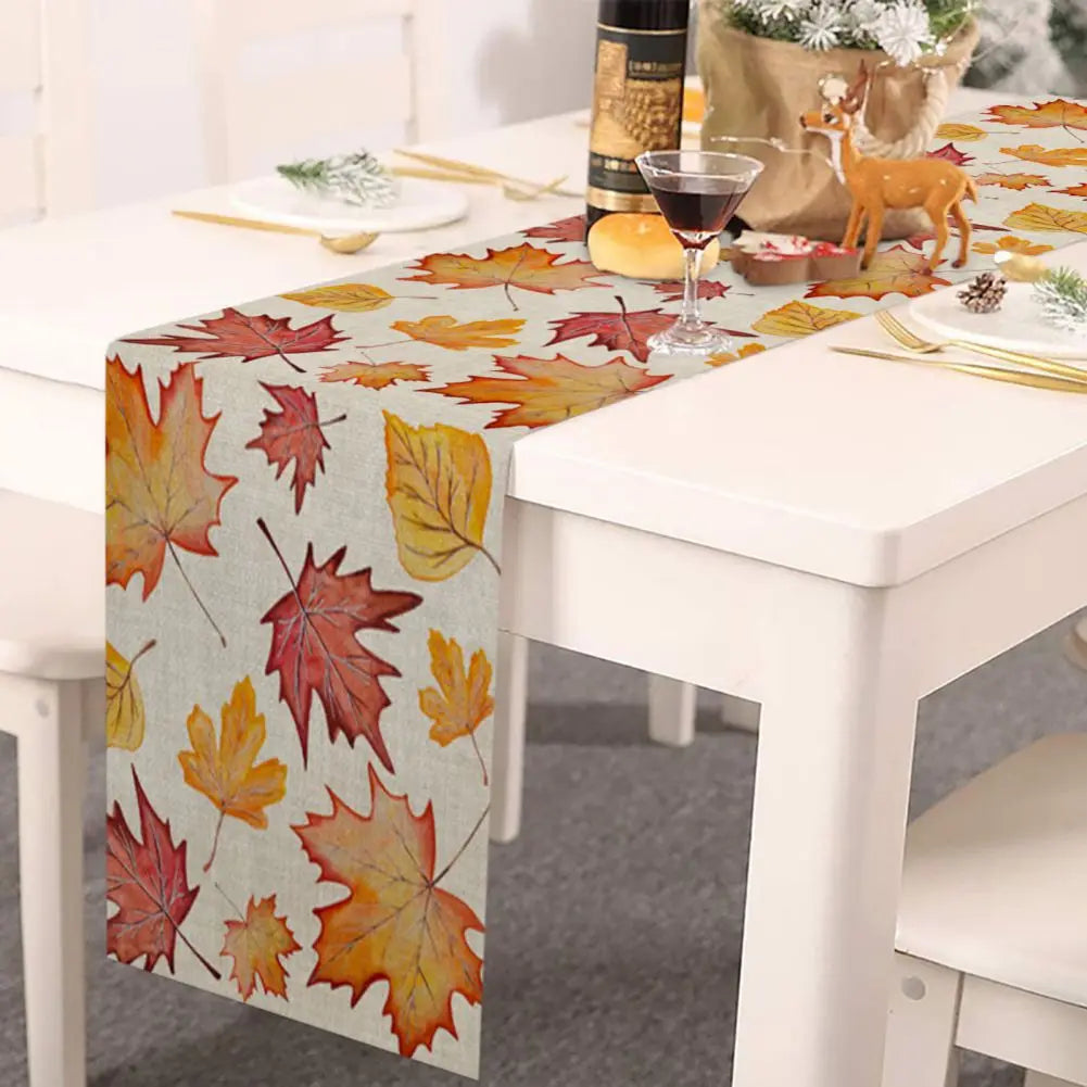 13x70in Orange Pumpkin Maple Kapok Linen Table Flag for Kitchen Coffee Dining Table Easter Thanksgiving Oil-proof Table Cloth