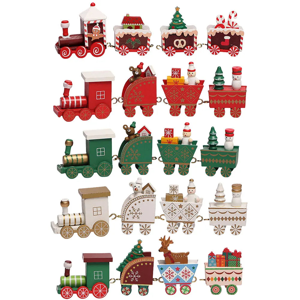 Christmas Wooden Mini Train Decor Set Christmas Train Ornament Toys Xmas Table Top Ornament Christmas Decorations Gift