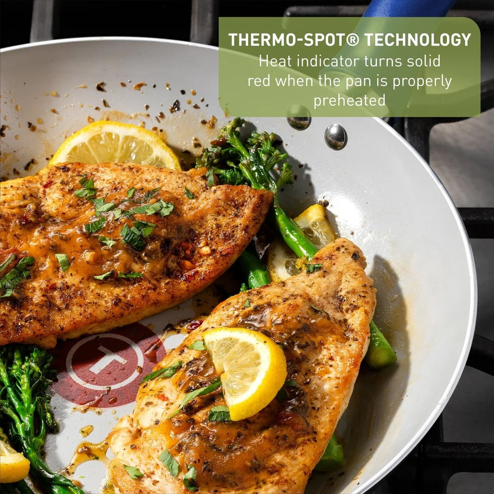 12 Piece Non Stick Ceramic Cookware Set with Thermo Spot Technology Comfortable Handles Easy to Clean Even Heat Base Kitchen