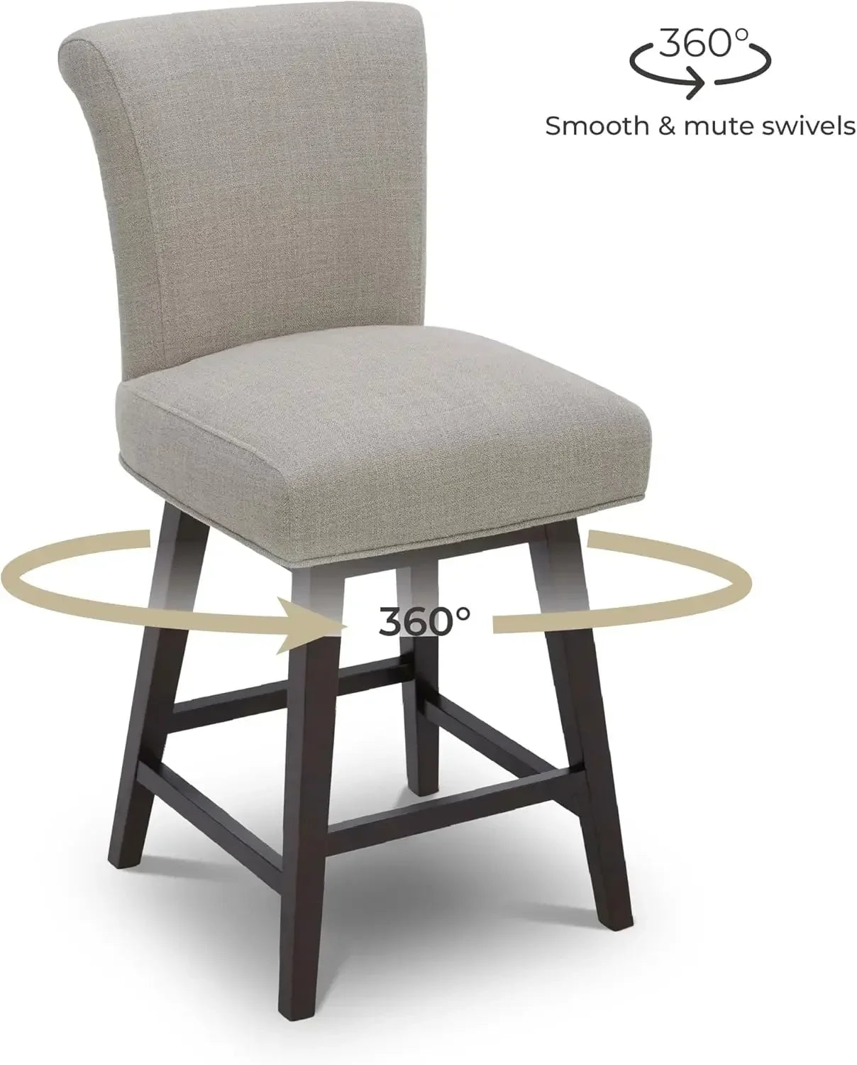 26 Inch Counter Height Swivel Bar Stools Set of 2, FSC Certified Modern Fabric  Barstool Chair with Back, Flax Beige