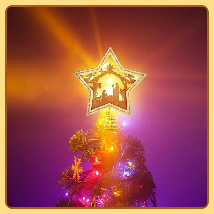 9.2 x 7.8 Inch Nativity Christmas Tree Topper Star with LED Light for Religious Christian Party Decoration Ideal for Tabletop D