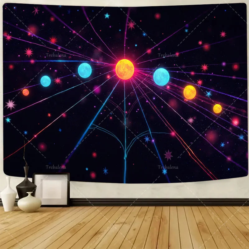 1pc Wall Tapestry "Starry Night Snowscape Tapestry - Full Moon Over Winter Lake"