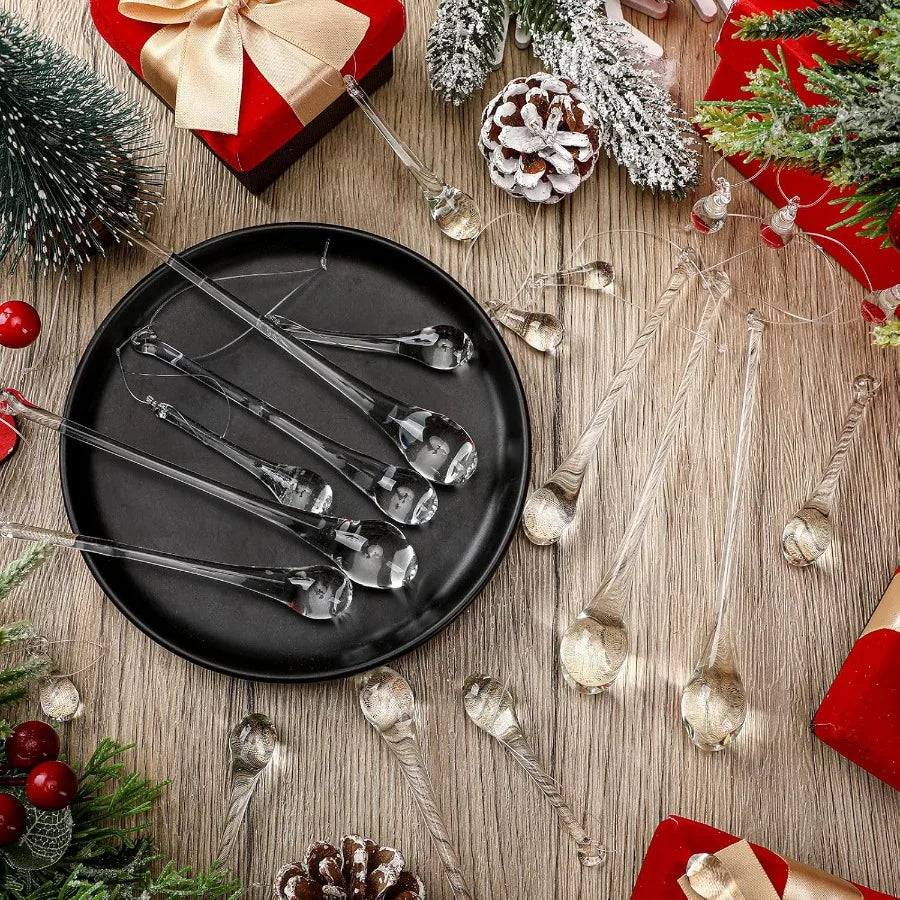 22 Pcs Clear Glass Teardrop Christmas Ornaments Crystal Raindrop Hanging Ornaments Crystal Chandelier Drop Pendant Icicles Deco