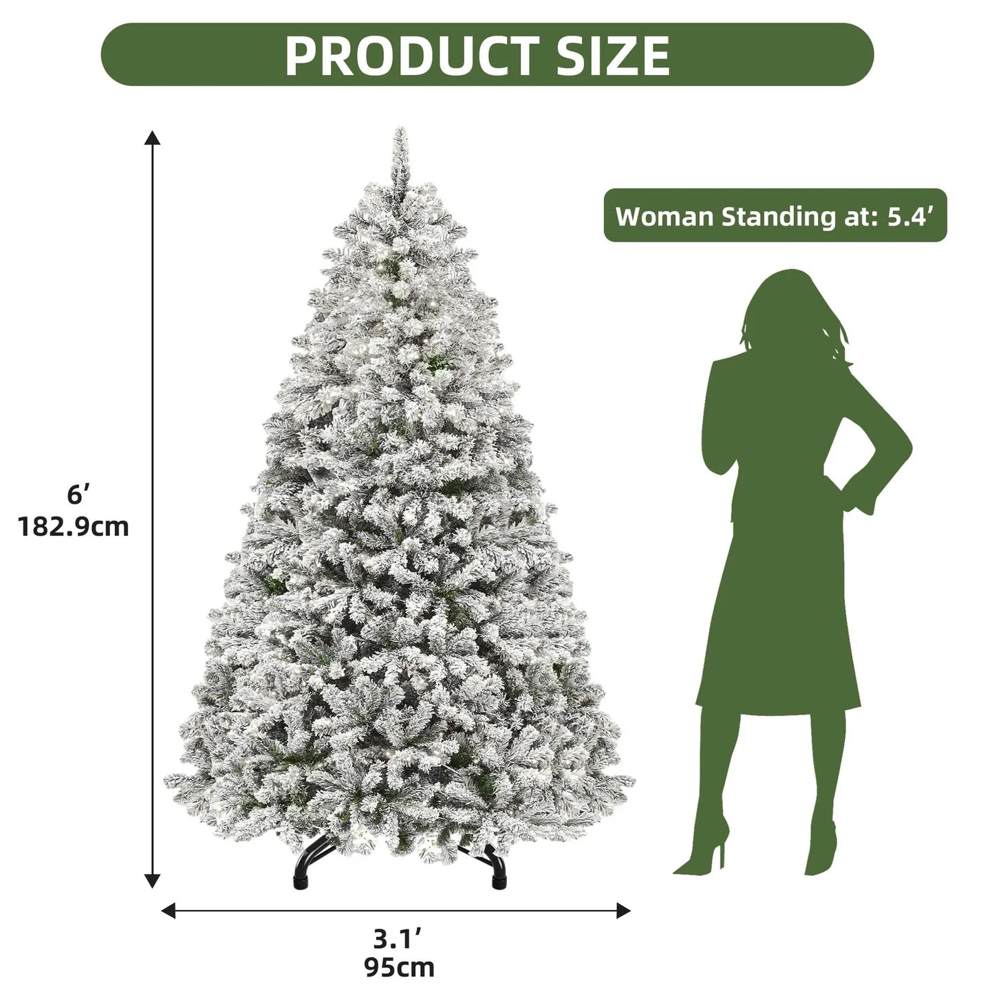6ft Prelit Snow Flocked Artificial Full Christmas Tree with Remote Control