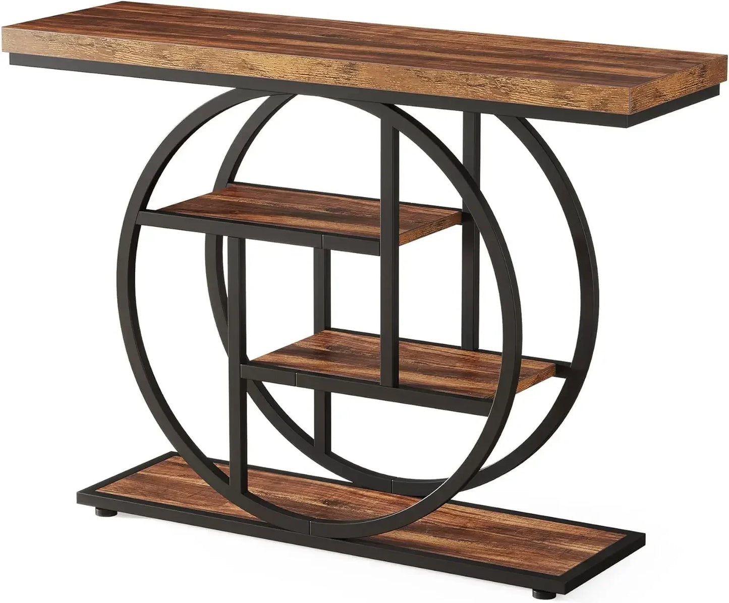 Customizable 41.3" Console Table, Industrial 4-Tier Sofa Table Entryway Table With Circle Base