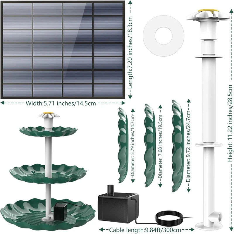 24pcs/box 3.5w Solar Fountain Pump with 3 Tiered Bird Bath DIY Solar Water Fountain for Bird Bath,Garden and Outdoor Bird Feeder