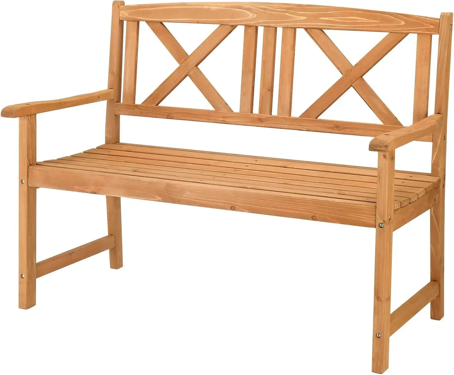 Wooden Garden Bench, Outdoor Wood Patio Bench, Rustic 2-Person Loveseat Chair W/Armrest For Porch Poolside Park Backyard