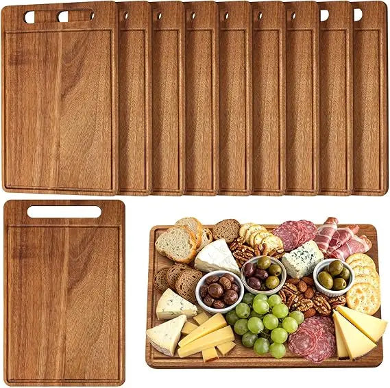 10-Pack Acacia Wood Cutting Boards, 12x7.8 Inches, Kitchen Serving Chopping Boards for Pizza, Bread