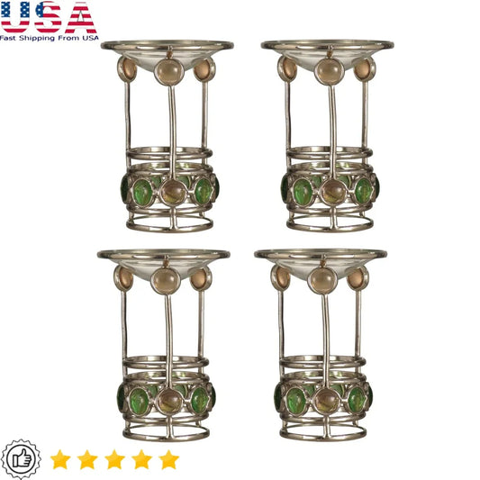 Contemporary 4 Piece Votive Candle Holders Set Metal Frame Decorative Accents Indoor Use Unique Design