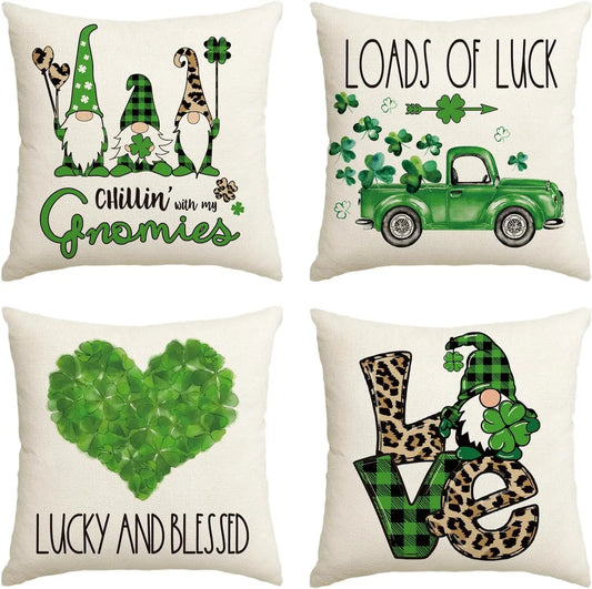 AVOIN colorlife ST Patricks Day Love Gnomes Clover Throw Pillow Covers Loads of Luck Lucky Shamrocks Decoration for Sofa Couch