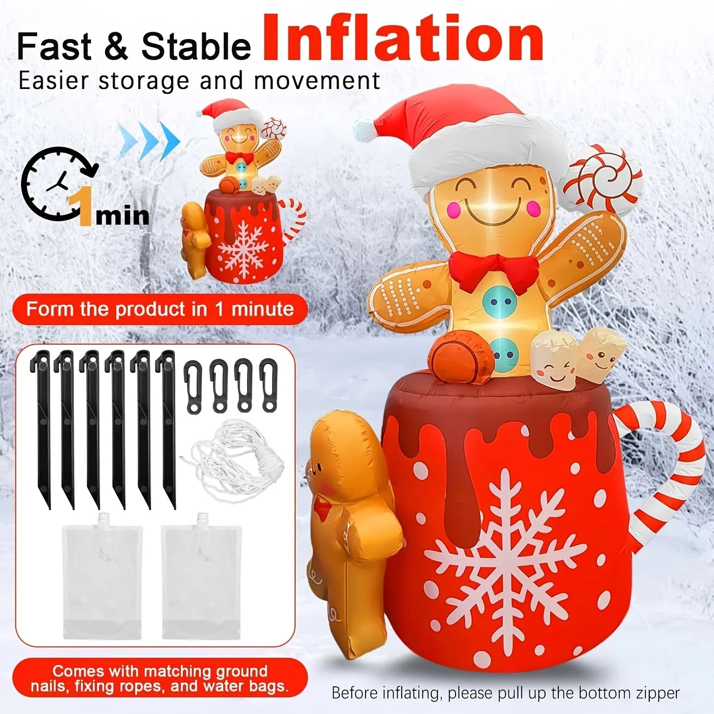 6FT Christmas Inflatables Outdoor & Indoor Decorations | Christmas Blow-up Yard Decorations | Gingerbread Man for Garden Lawn  P