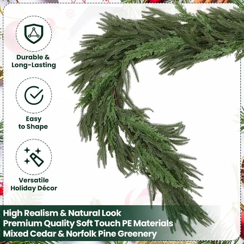 5 Pcs Christmas Greenery Decorations Set Include Artificial Cedar Garland Norfolk Pine Rustic Xmas Teardrop Swag Wreath M