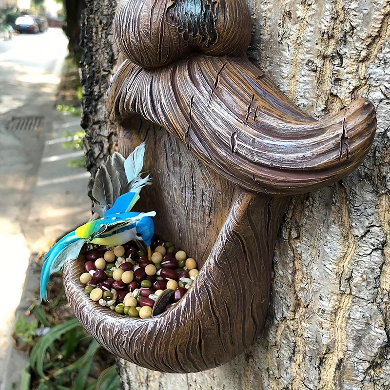 Tree Face Bird feeder, Bird Feeder Tree Face Decor Outdoor, Fun Old Man with Glowing Eyes in Dark, Tree Hugger Wild Birdfeeder S