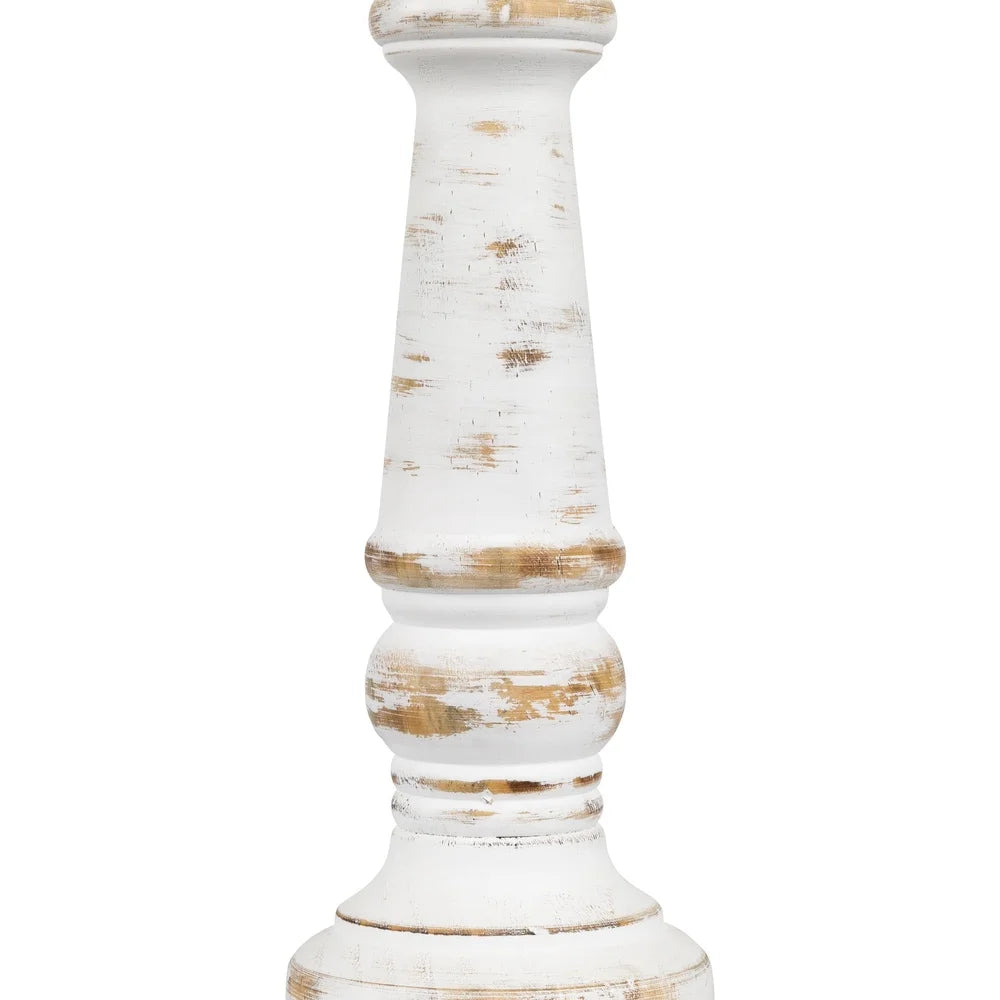 Antique White Wooden Spindle Candle Holder Pillar Candles Indoor Use Deep Black Saucer Decorative Accent