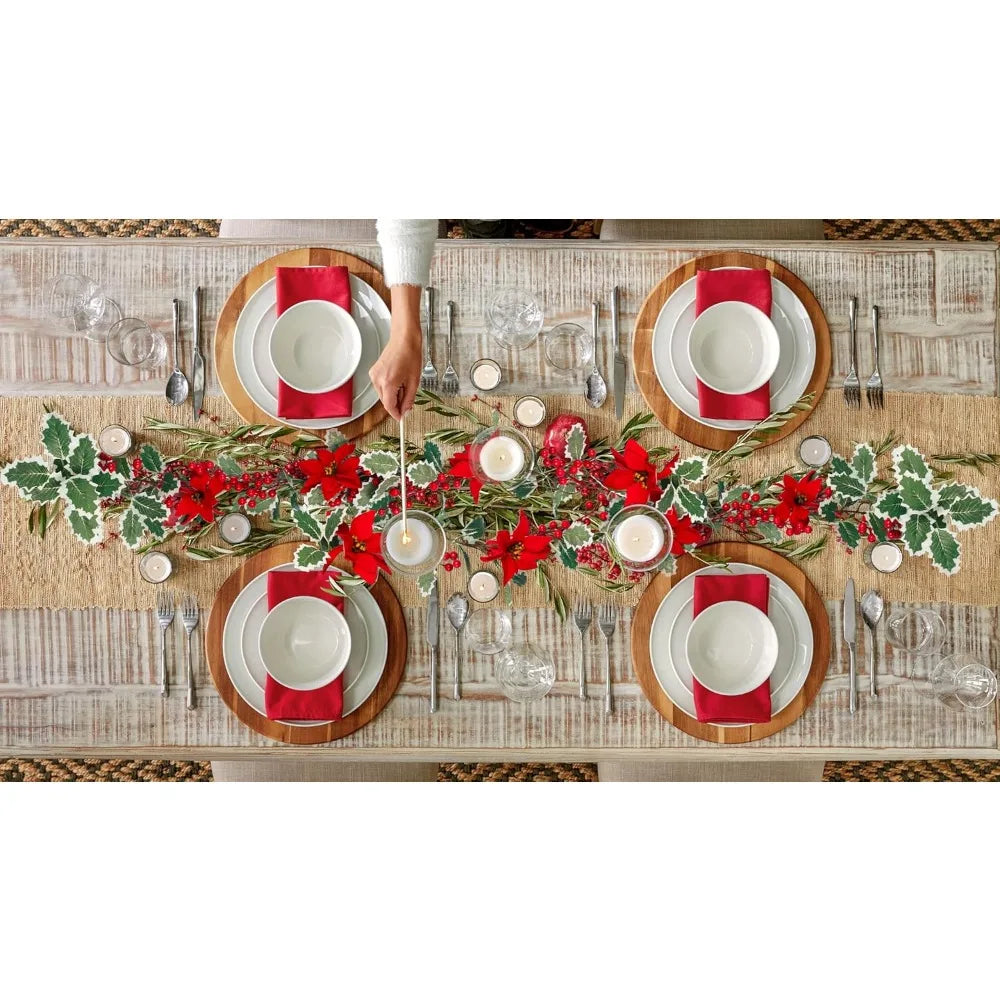 Christmas Garland 6.6Ft Artificial Christmas Garland, Pine Garland with Pine Cones, Red Berry, Red Flower Christmas Decoration f