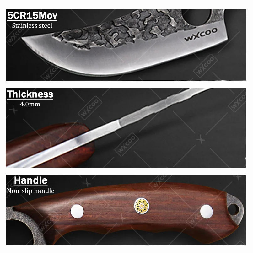 3PCS Kitchen Chef Knife Set Stainless Steel Utility Knife Wood Handle Multipurpose Sharp Boning Barbecue Fish Vegetable Pocket