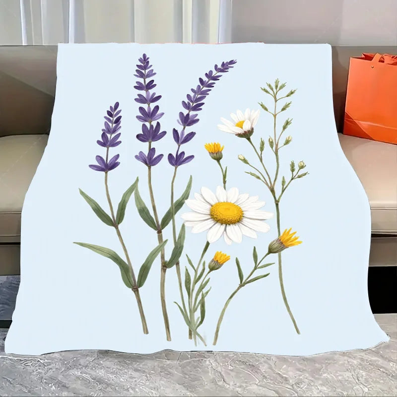 1pc Flannel Blanket Vibrant Floral Throw Blanket - Retro Style for Cozy Living Room Decor