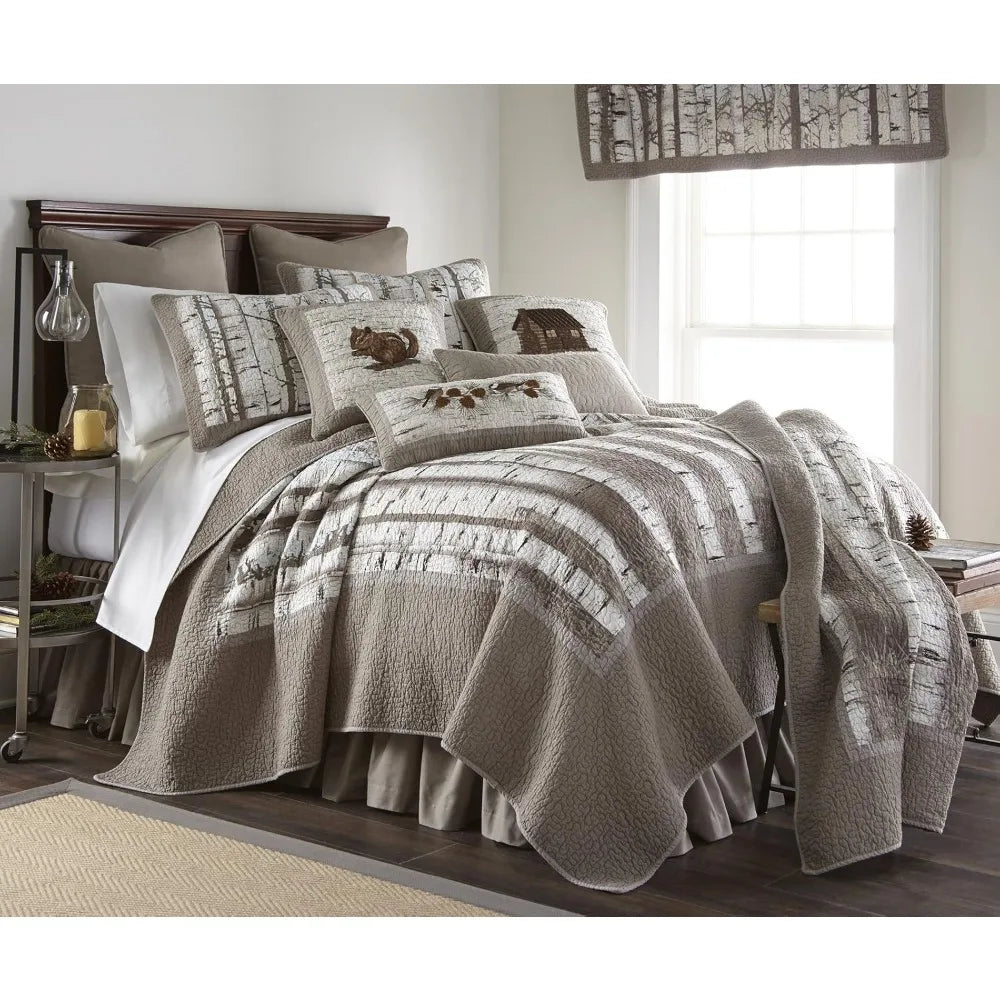 King Bedding Set - 3 Piece - Birch Forest Cotton Lodge Quilt Set with King Quilt and Two Standard Pillow Shams - Machine Washab