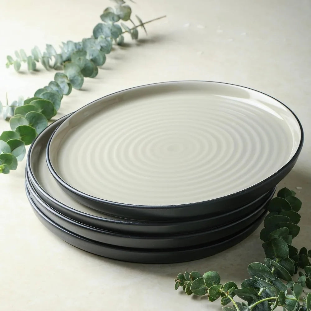 24-piece Modern Dinnerware Set, Plates And Bowl Sets For 8, Beige And Black,Dinnerware Set